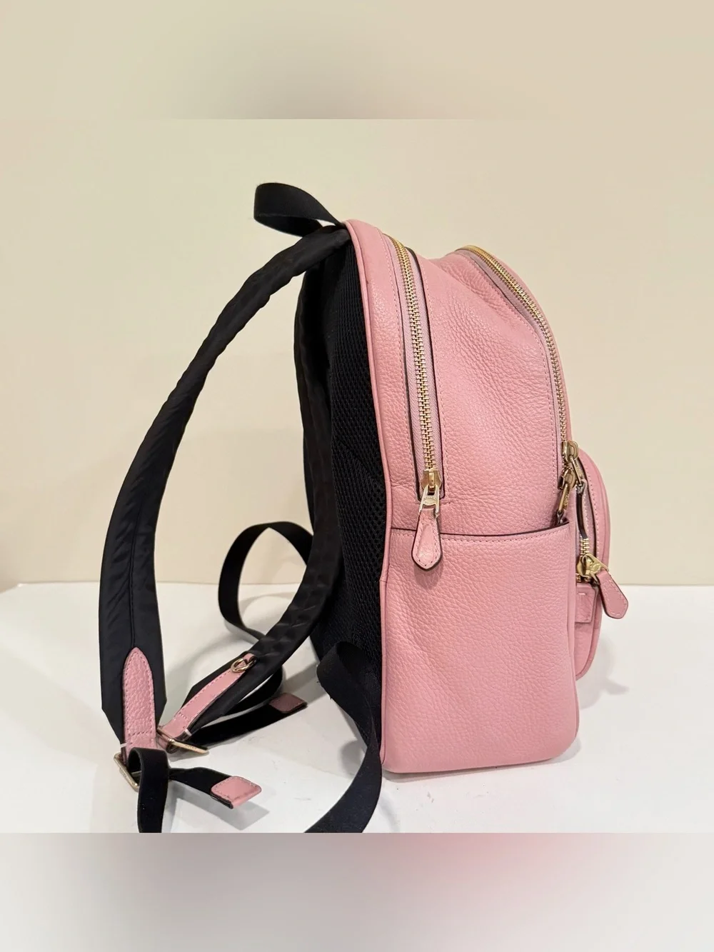 Coach Court Backpack 5666 Pink Pebble Leather Gold Zip Mini Daypack Bookbag